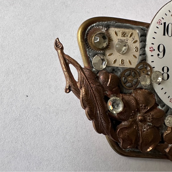 Artisan Designed Signed Antique Watch Parts Elgin Gruen Steampunk Brooch Pin - Picture 5 of 15